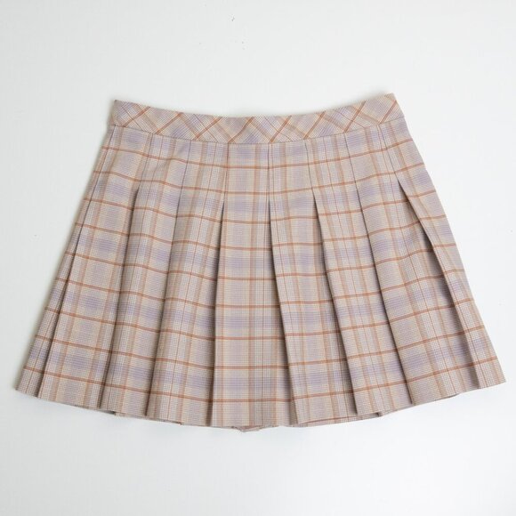 ✨ Aritzia Sunday Best Olive Micro Skirt Pleated Light Brown Plaid Preppy - Picture 1 of 10